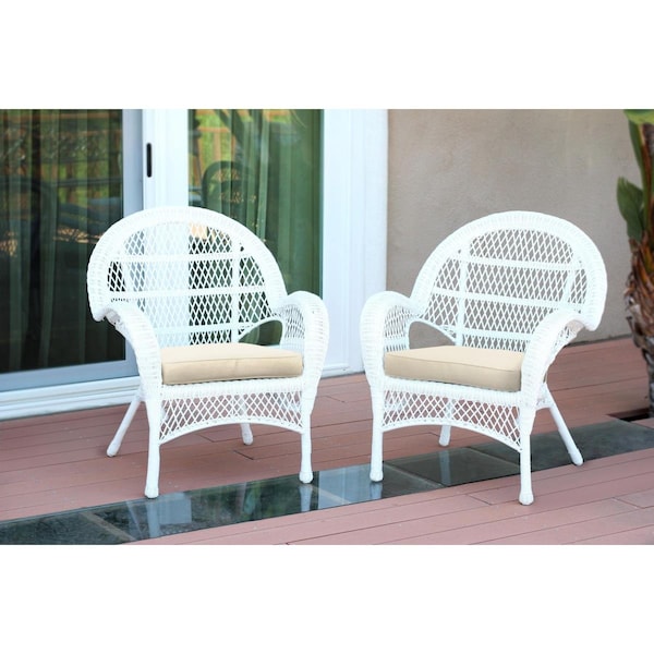 Jeco W00209-C-2-FS001-CS Santa Maria White Wicker Chair with Ivory Cushion W00209-C_2-FS001-CS - main